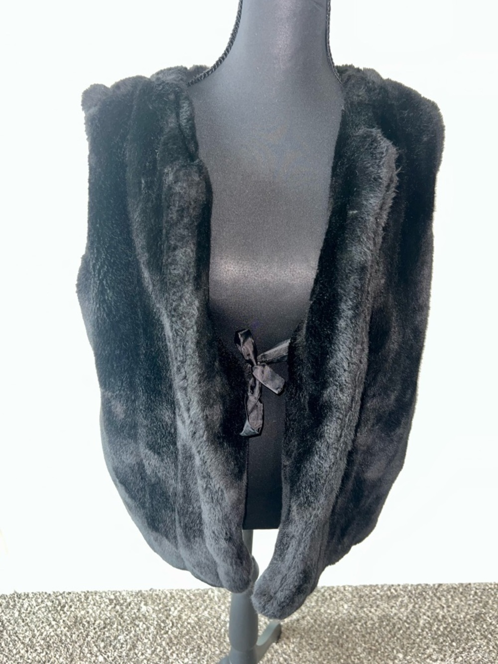 Peony Black Faux Fur Vest with Tie Closure